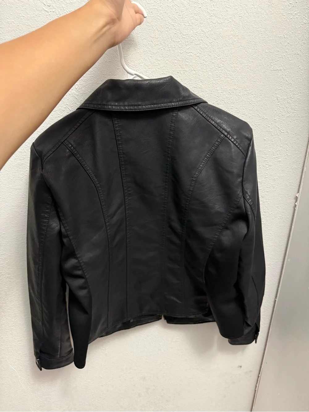 Baccini Black Faux Leather Asymmetric Zip Jacket